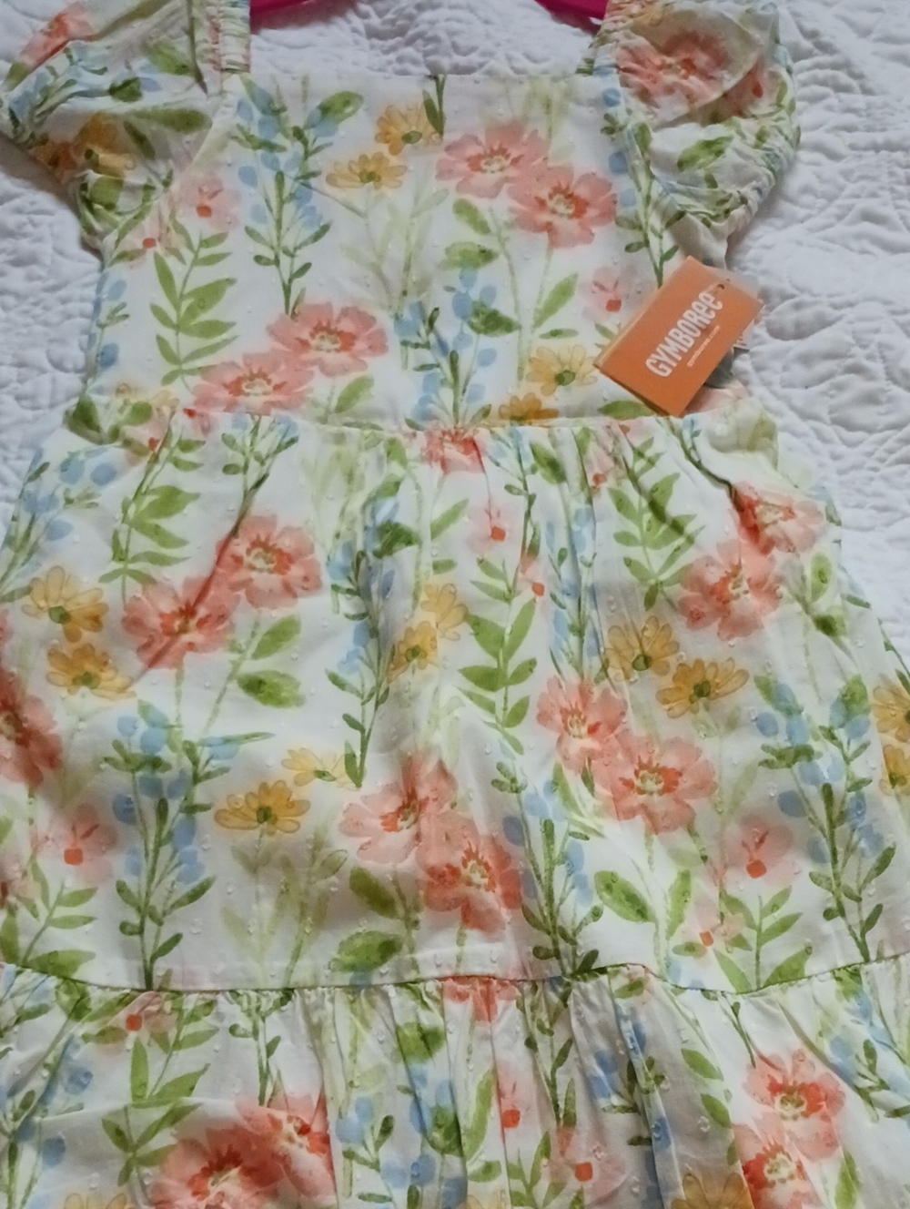 Gymboree Cream Dress with Coral, Yellow & Green Floral Print Prairie Fields